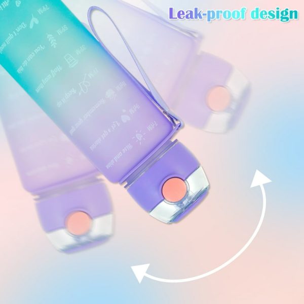 Set of 3 Water Bottle 2000ML, 900ML, 300ML with Motivational Time Marker, Leakproof Durable Sipper Water bottle for office, School, gym (PINK-BLUE)