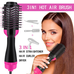 3-in-1 Hot Air Brush – Professional One-Step Hair Dryer, Straightener, and Curler
