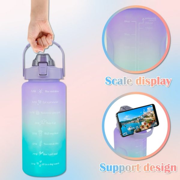 Set of 3 Water Bottle 2000ML, 900ML, 300ML with Motivational Time Marker, Leakproof Durable Sipper Water bottle for office, School, gym (PINK-BLUE)