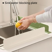 Silicone sink water splash guard for kitchen faucet area to prevent water spills and keep countertops dry and clean