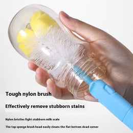 Bottle and nipple brush set with ergonomic handles and soft bristles for thoroughly cleaning baby bottles, nipples, sippy cups, and feeding accessories at Glinzay Official.