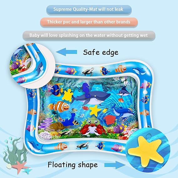 Baby Kids Water Play Mat Inflatable Infant Tummy Time Play mat - Baby Slap Pad 8 CM - For 3 to 24 Months Kids