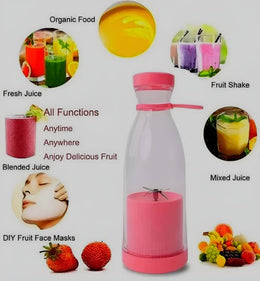 Travel smoothie maker featuring powerful stainless steel blades and a rechargeable design for preparing fresh fruit smoothies and nutritious drinks anywhere.